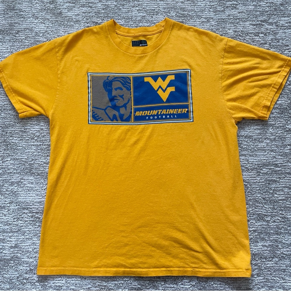 West Virgina Mountaineers Shirt Yellow Section 101 Majestic Large Football NCAA